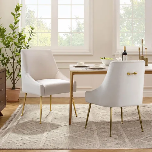 Vista 11 de Juego de 2 sillas de comedor de terciopelo, sillas de comedor tapizadas con patas de metal dorado pulido, sillas auxiliares de cocina de granja, Azul