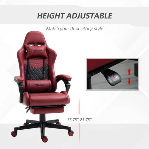 Vista 4 de Silla para juegos de carreras: respaldo alto, giratorio, reclinable con reposapiés ajustable y soporte lumbar, piel sintética de diamante, color rojo
