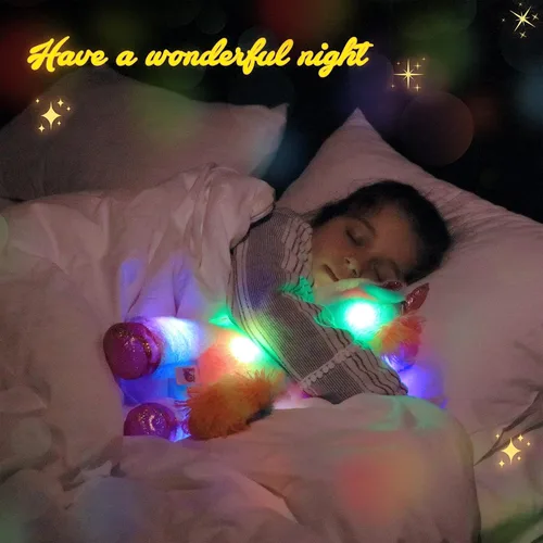 Vista 2 de Easfan Animal de peluche con luces LED de unicornio con luces nocturnas coloridas que brillan en la oscuridad, festival de cumpleaños para niños
