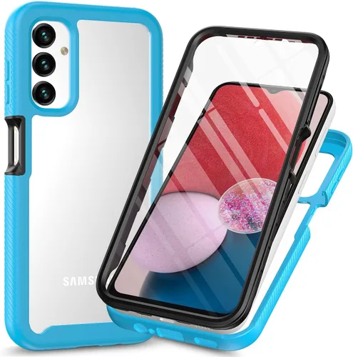 Vista 23 de Funda para Samsung Galaxy A13 LTE 4G, Samsung A13 LTE Funda para teléfono con protector de pantalla integrado, cubierta trasera delgada transparente
