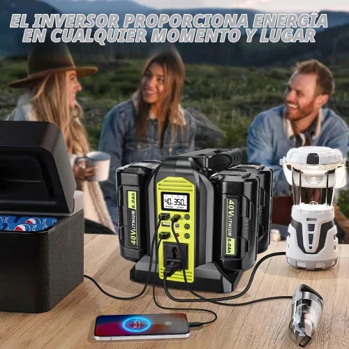 Vista 6 de Inversor de corriente de 350 W compatible con batería Ryobi de 40 V, 4 puertos CC 40 V a CA de 110 ~ 120 V, inversor de batería de onda sinusoidal
