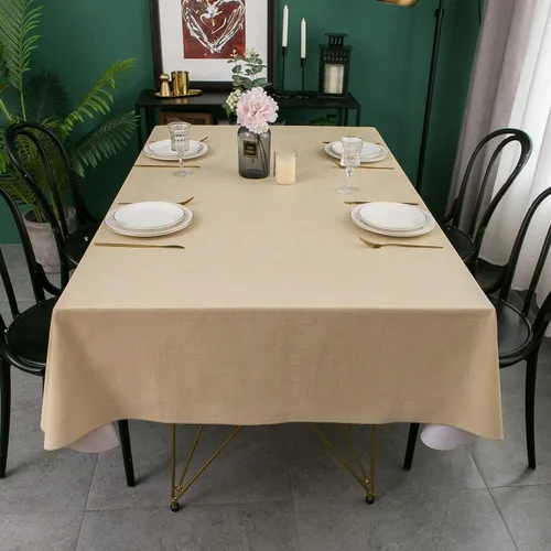 Vista 5 de Pioggia Mantel de vinilo con respaldo de franela, impermeable, a prueba de aceite, plástico, limpiable, mantel de PVC para interior y exterior Beige