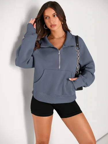 Vista 2 de AUTOMET Womens Sweatshirts Half Zip Cropped Pullover Fleece Quarter Zipper Hoodies Fall outfits Clothes Thumb Hole