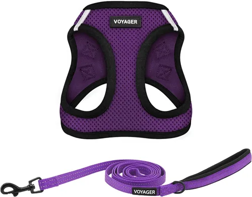 Vista 25 de Arnés de malla Voyager Step-in Air para todo clima y correa reflectante para perro de 5 pies, combo con mango de neopreno, para cachorros de razas