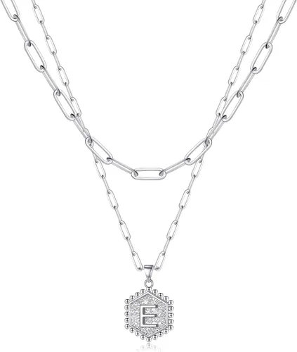 Vista 71 de M MOOHAM - Delicado collar de oro para mujer, de 14 quilates, en capas, lindos collares con letra hexagonal con inicial para mujer, regalos