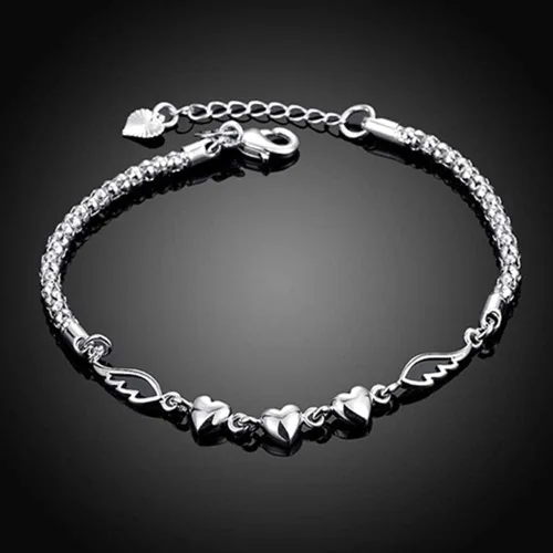 Vista 4 de Bluelanss Pulseras para mujer, plata de ley 925 con dije de corazón y alas de amor, joyería, regalo para cumpleaños, San Valentín, Navidad