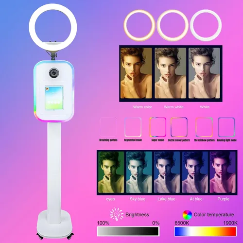 Vista 2 de Máquina portátil de cabina de fotos 2 en 1 - Compatible con iPad 10.2-13 y cámara DSLR, con funda de vuelo, control de aplicación RGB luz
