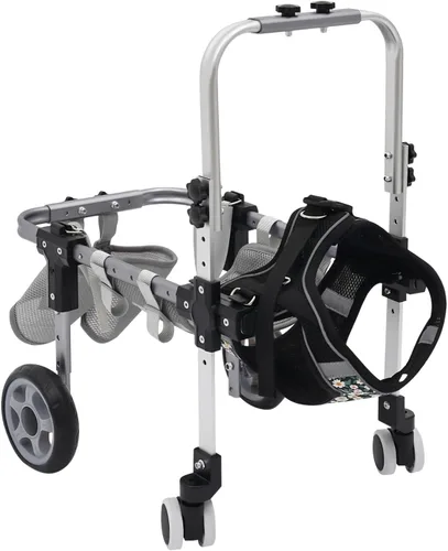 Vista 2 de Silla de ruedas ajustable para patas traseras, cochecito de perro de 4 ruedas con asa, silla de ruedas ligera para mascotas discapacitadas, patas