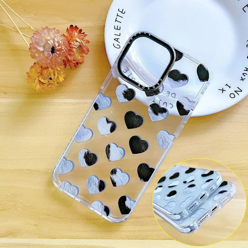 Vista 5 de Funda compatible con iPhone 13 Pro Max con estampado de vaca, transparente y transparente con dibujo de piel de animal blanco y negro, diseño