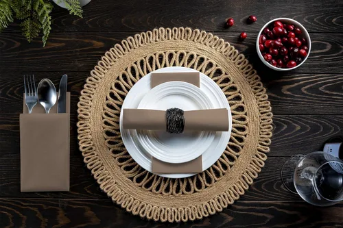 Vista 4 de 100 servilletas de papel de color beige con tacto de lino, suaves y absorbentes, para cocina, fiesta, boda, baño o cualquier ocasión (paquete de 100)