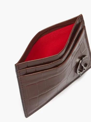 Vista 3 de Christian Louboutin Tarjetero Kios de cuero con relieve de cocodrilo marrón para hombre, Marrón, Tarjetero
