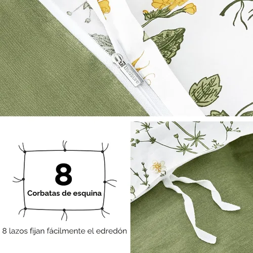 Vista 5 de Bedsure - Juego de funda de edredón para cama individual - Juego de funda de edredón reversible de flores de algodón 100 % con cierre de cremallera