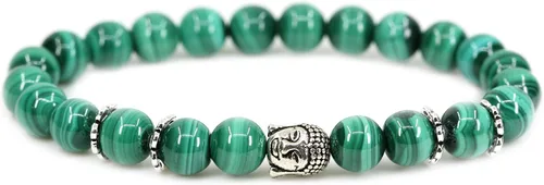 Vista 20 de Piedra preciosa natural con plata de ley 925 con cabeza de Buda de 0.315 in, cuentas redondas, pulsera elástica de 7 pulgadas Amatista