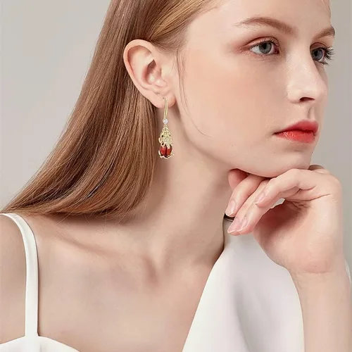 Vista 3 de Pendientes de gota Joyas Rubí 18K Pendientes Stud Joyería Pendiente Banquete de Cumpleaños y Bar Mitzvah