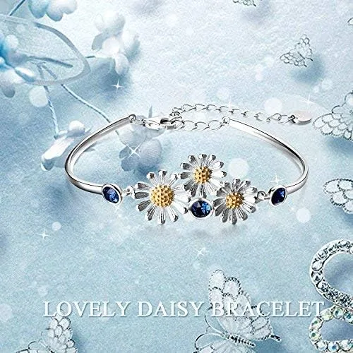 Vista 5 de YAFEINI Pulsera de plata de ley 925 con margaritas y flores para mujer, regalos de joyería, Plata Esterlina