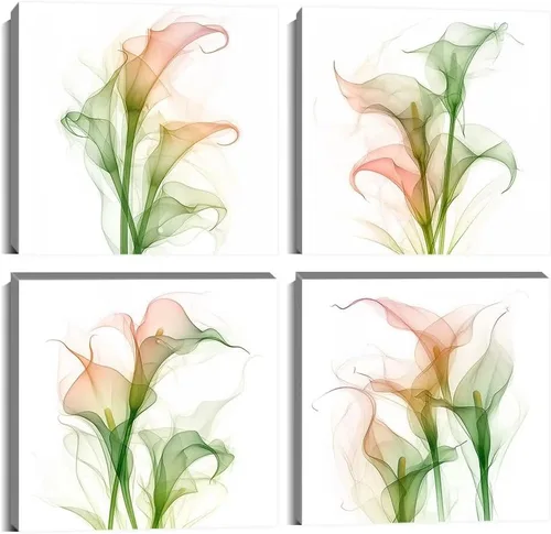 Vista 51 de Wall HDQ Arte de pared de flores para baño, dormitorio, sala de estar, decoración de pared azul y naranja, pintura floral, lienzo impreso, imagen