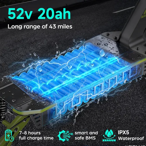Vista 4 de Scooter eléctrico de 1500 W para adultos con 43 millas y 34 mph 2-Verde
