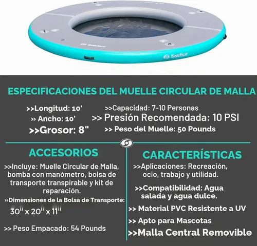 Vista 6 de Solstice Original Floating Inflatable Mesh Dock, Floating Raft Platform, Outdoor Design for Lake, River, Swimming Pool & Beach with Carry Bag and