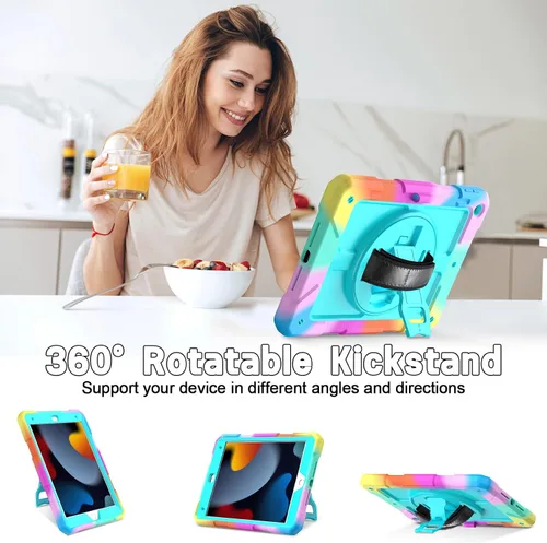 Vista 3 de LTROP Funda para iPad de 9ª/8ª/7ª generación (2021/2020/2019), Funda para iPad de 10.2" a prueba de golpes con correa para el hombro, soporte