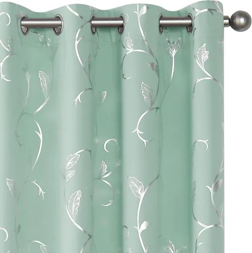Vista 35 de BUHUA Juego de 2 paneles de cortinas opacas con estampado de vid plateada, cortinas con aislamiento térmico para oscurecer la habitación