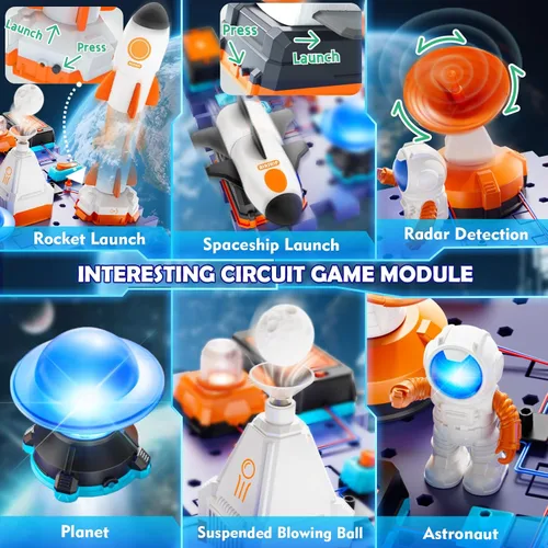 Vista 3 de VATOS Kits de circuito de ciencia espacial para niños – Kit STEM de exploración electrónica de 31 piezas con más de 100 proyectos, lanzacohetes