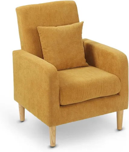 Vista 9 de OS MOTOR Sofá tapizado con almohada, sillón de tela con patas de madera, cómoda silla de descanso para sala de estar, dormitorio u oficina, soporta
