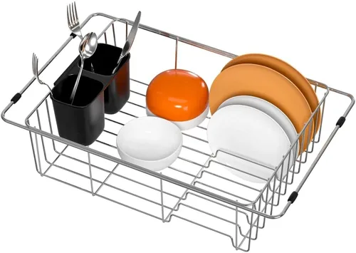Vista 2 de Black Hanging Utensil Holder With Hook, Dish Drying Rack, Silverware Basket Negro