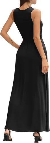 Vista 5 de Lilbetter - Vestido largo, simple, sin mangas, escote en V profundo, color liso, suelto, informal, para mujer