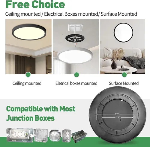 Vista 4 de Lámpara de techo LED empotrada grande de 24 pulgadas, 50W, 5480LM, 3000K/4000K/6000K CCT seleccionable, luminaria de techo de panel plano redondo