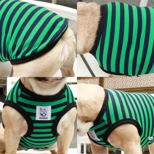 Vista 3 de iChoue - Camisetas de rayas de algodón 100% transpirable para Bulldog francés, chaleco de Halloween para perros medianos, camisetas Frenchie Pug