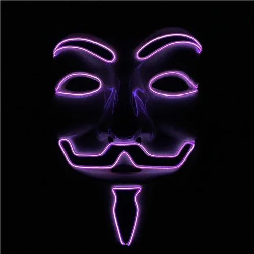 Vista 5 de Pinatas Máscara LED V para Vendetta de Halloween – Máscara de hacker de chico anónimo Fawkes con alambre EL Cyberpunk accesorio de disfraz
