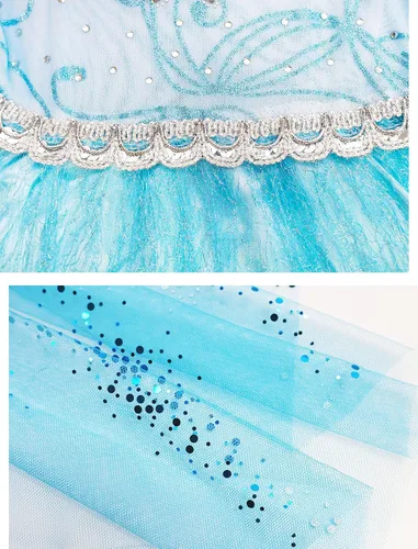 Vista 4 de Esvaiy Vestido de princesa Elsa para niñas, disfraz de Halloween, fiesta
