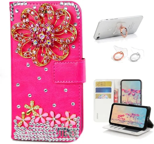 Vista 7 de Bling - Funda tipo cartera compatible con iPod Touch 5 y iPod Touch 6, elegante funda de piel con diseño de lazo hecho a mano en 3D con soporte