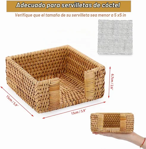 Vista 3 de Sumnacon Servilletero, Servilletero Cuadrado de Ratán para Mesa de Mimbre de Encimera, Servilleteros para Cóctel Servilleteros Rústicos para Cocina
