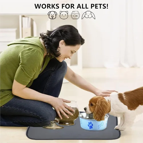 Vista 2 de IYYI Tapete de comida para gatos, tapete de silicona para comida de mascotas para el piso, tapete antideslizante impermeable para alimentación