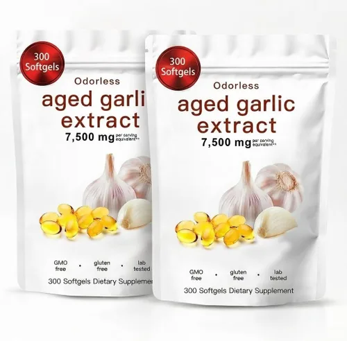 Vista 7 de Extracto de ajo envejecido, 300 cápsulas blandas, suplemento de ajo orgánico inodoro, madurado por 2 años, vegetariano, sin OMG, totalmente natural