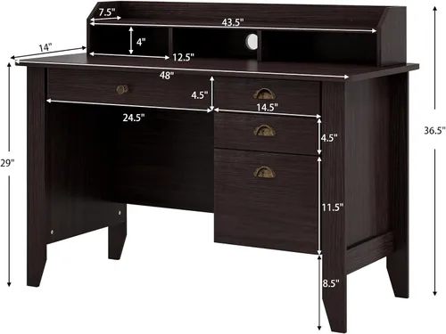Vista 3 de Escritorio para computadora de 48 pulgadas con 4 cajones de almacenamiento y mesa ejecutiva de madera para PC y portátil