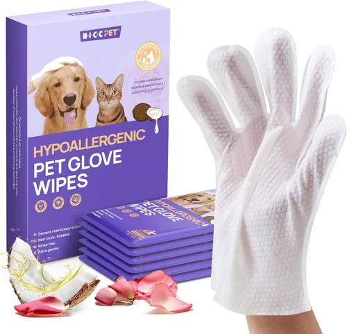 Vista 12 de HICC PET Toallitas desodorizantes de limpieza para perros y gatos, hipoalergénicas, hidratantes y nutritivas para guantes de aseo de mascotas