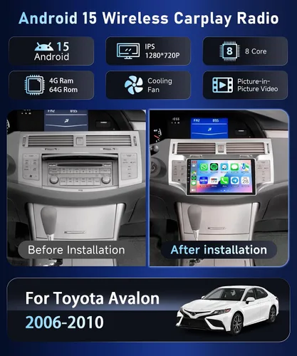 Vista 3 de 8Core4+64G Estéreo de coche para Toyota Avalon 2006-2010 Wireless CarPlay/Android Auto Android Radio con Qualcomm 9 pulgadas IPS pantalla táctil