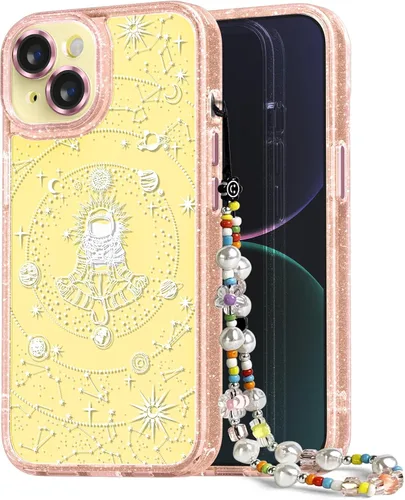 Vista 137 de Compatible para iPhone 13 Funda Bonita Estética - Funda para Teléfono Rosa con Purpurina con Protector de Cámara - Diseño de Cubierta