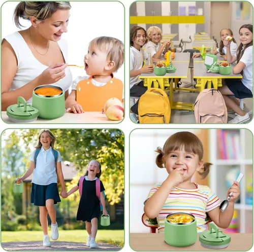 Vista 6 de Itslife Termo de sopa aislado al vacío de 14 onzas para comida caliente, recipiente de almuerzo para niños con tapa de hebilla a prueba de fugas