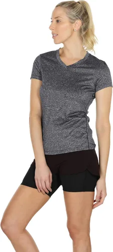 Vista 2 de Icyzone - Camisetas deportivas de cuello en V y manga corta para mujer, ropa de entrenamiento para yoga, correr, acondicionamiento físico y deportes