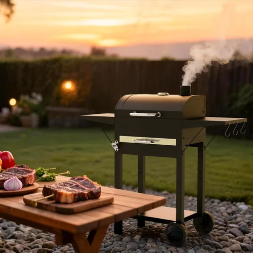 Vista 9 de KEYO GRILL Parrilla de carbón de 20 pulgadas, resistente con mesas