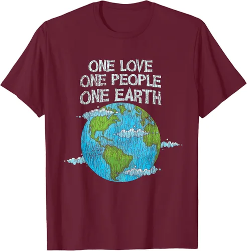 Vista 12 de Vintage One Love One People Planet Cambio climático Día de la Tierra Camiseta Negro