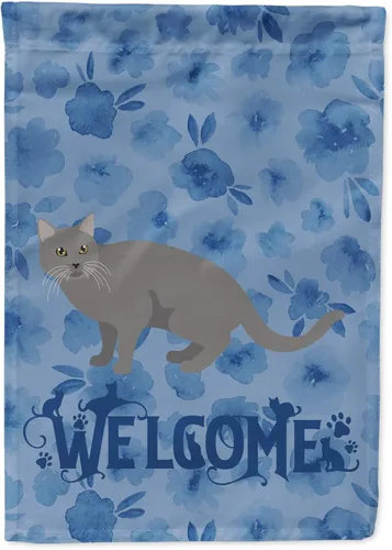 Vista 212 de Caroline's Treasures CK4813CHF - Bandera de bienvenida con gato abisinio azul, manga grande, para porche, para colgar en la pared, poliéster