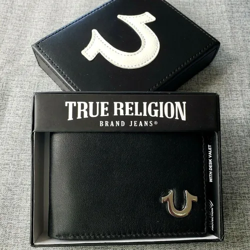 Vista 8 de True Religion Billetera de cuero plegable, Negro