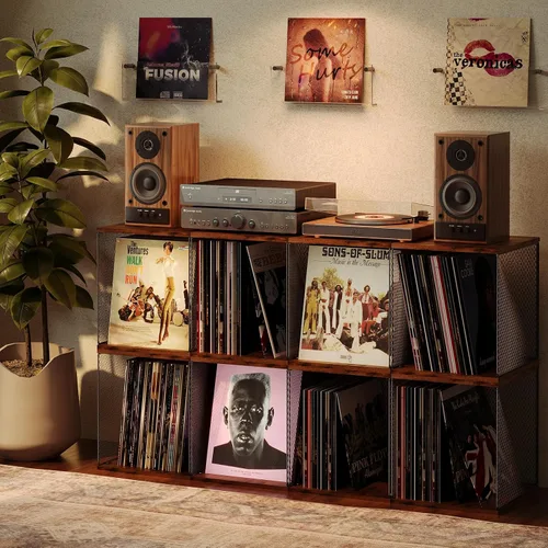 Vista 2 de Dmevkic Almacenamiento de Discos de Vinilo de 3 Cubos DIY Apilable 120-150 Discos Visualizar Álbum Almacenamiento Caja de Almacenamiento de Discos