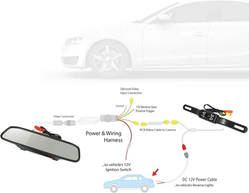 Vista 3 de Kit de cámara de respaldo y monitor, monitor de espejo retrovisor de vehículo de 4.3 pulgadas para cámara de marcha atrás de automóvil, cámara