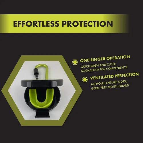 Vista 4 de Damage Control Funda protectora bucal con clip de mosquetón, carcasa ventilada resistente, fácil de abrir, almacenamiento acoplable para protectores