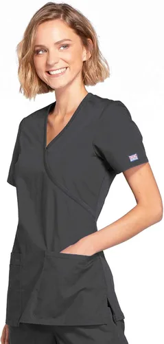 Vista 3 de Mujer Mock Wrap Top Workwear Originals con paneles traseros de punto acanalado WW650